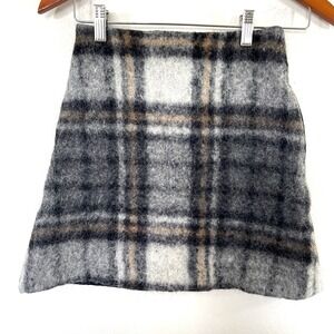 COS Womens Fuzzy Wool Plaid Mini Skirt Size 2 Windowpane Preppy Academia School